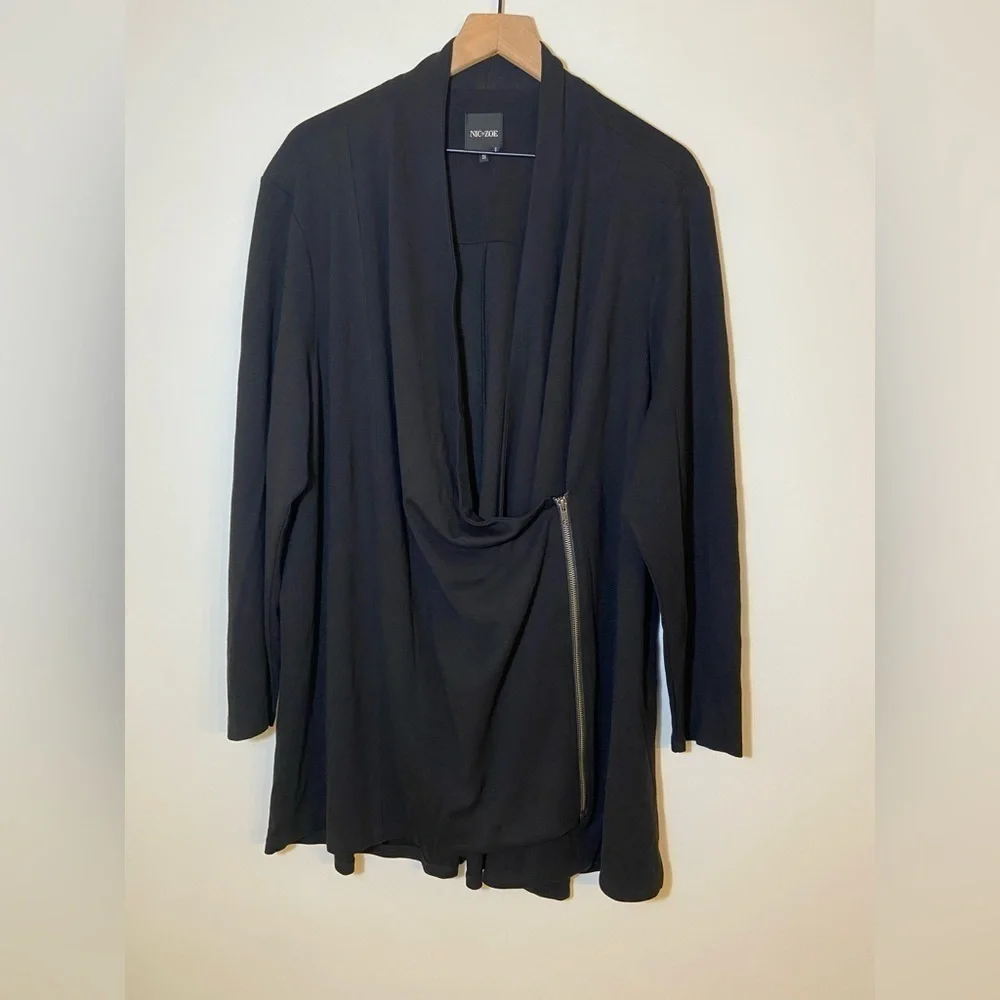 Nic + Zoe Half Zip Cardigan Sweater Womens 2X Black Long Sleeve Viscose